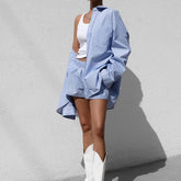 Comfortable Loose Long Sleeved Shirt Shorts Two Piece Set